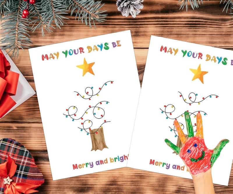 QOFO 10 Pcs Christmas Handprint Art Craft Bundle, 8.5x11 Inch Handprint Keepsake Kit for Family and Classroom, Memory Keepsake Crafts Activities, Christmas Home Decor, Winter Party Favors for Family-1 - Image 4